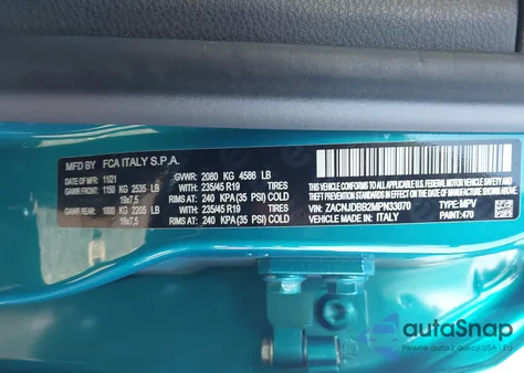 2021 Jeep Renegade Latitude z USA, uszkodzony, nr VIN ZACNJDBB2MPN33070